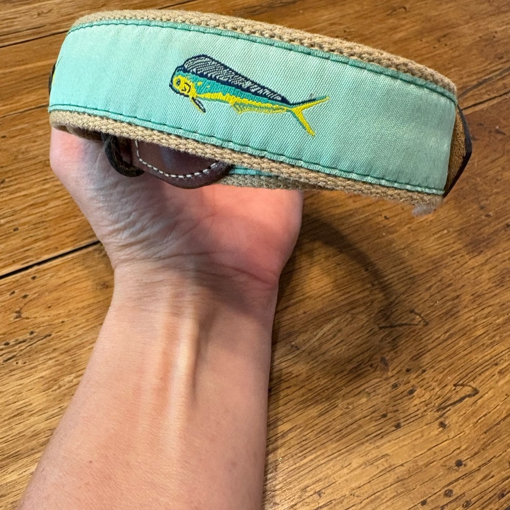 Aqua Green Mahi Dolphin Fish Embroidered Men’s Canvas Belt size 34